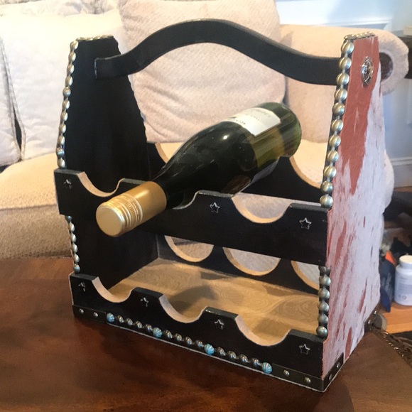 Artist Made Cowhide Southwestern Wine Rack - Picture 2 of 11
